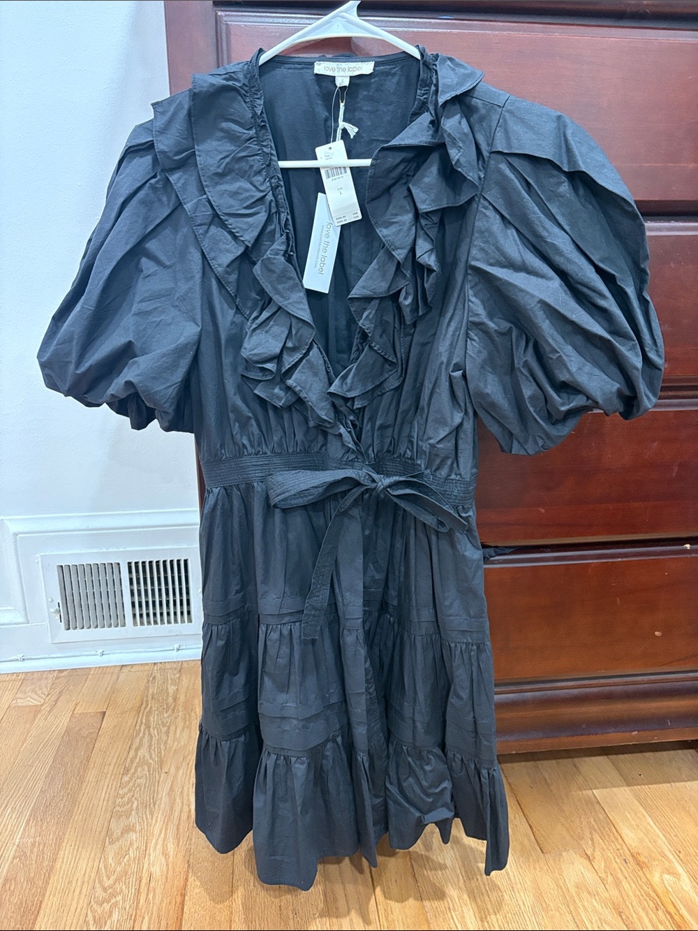 Love the Label Anthropologie Black Ruffled Puff-Sleeve Dress